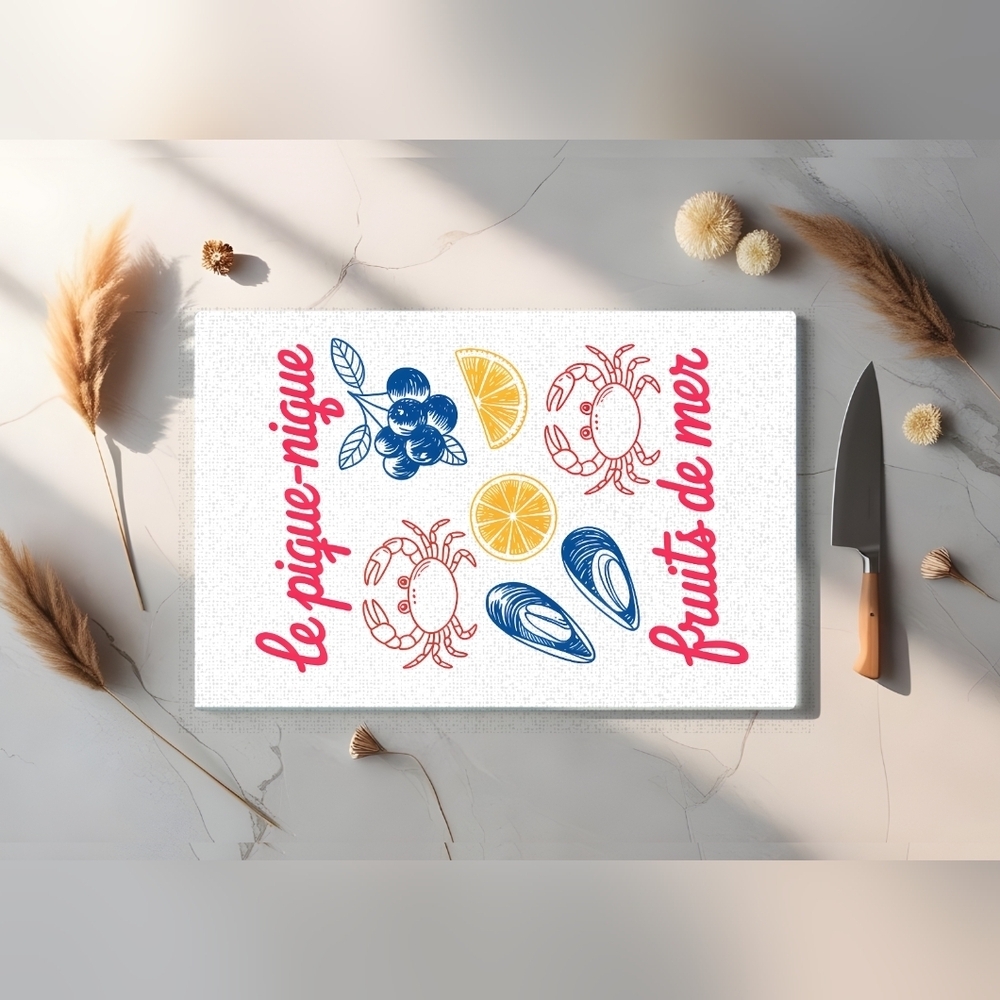 Colorful Seafood Themed Cutting Board